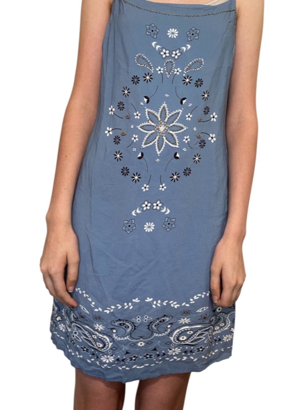 wild fable Blue bandana print with beaded detail Mini Dress size XS NWT